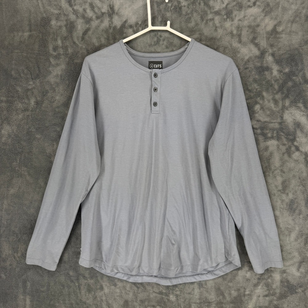 Cuts Men's Gray Long Sleeve Henley Curve Hem Shirt Size Medium
